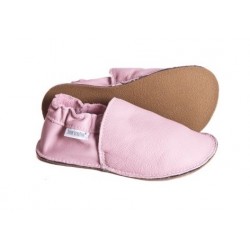 Chaussures cuir rose camel souples \\"P'tite Gomme\\", semelle caoutchouc bébé/enfant/adulte