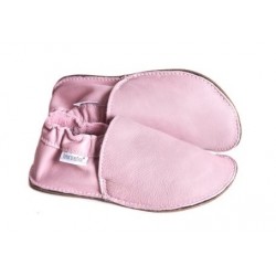 Chaussures cuir rose camel souples \\"P'tite Gomme\\", semelle caoutchouc bébé/enfant/adulte