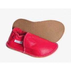 Chaussures cuir rouge rosées souples \\"P'tite Gomme\\" Rosso Fueco, semelle caoutchouc