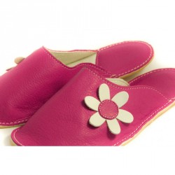 Chaussons cuir adulte Babs Fushia Fleurs