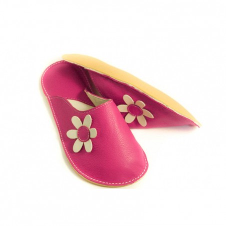 Chaussons cuir adulte Babs Fushia Fleurs