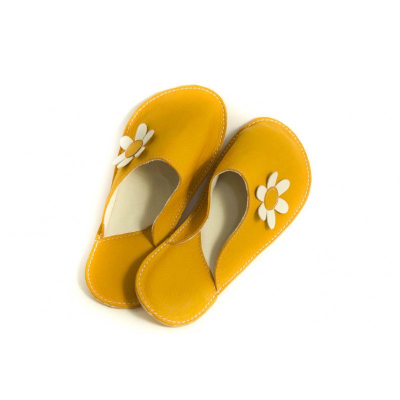 Chaussons cuir adulte Babs Jaune Fleurs Chaussons cuir adulte Babs Jaune Fleurs