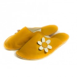 Chaussons cuir adulte Babs Jaune Fleurs