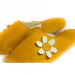 Chaussons cuir adulte Babs Jaune Fleurs