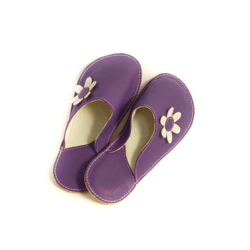 Chaussons cuir adulte Babs Violet Fleurs Chaussons cuir adulte Babs Violet Fleurs
