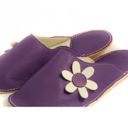 Chaussons cuir adulte Babs Violet Fleurs