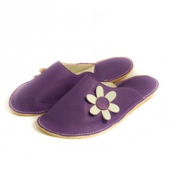 Chaussons cuir adulte Babs Violet Fleurs