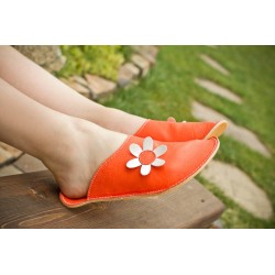 Chaussons cuir adulte Babs Orange Fleurs