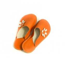 Chaussons cuir adulte Babs Orange Fleurs