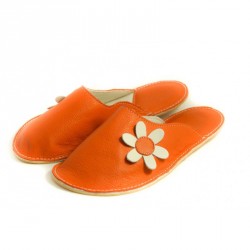 Chaussons cuir adulte Babs Orange Fleurs