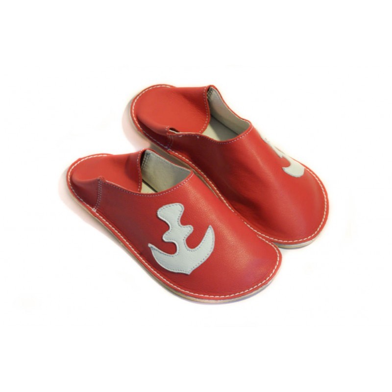 Babouche cuir Rouge ancre Babouche cuir Rouge ancre