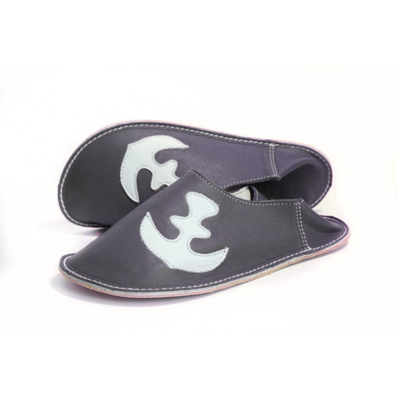 Babouche cuir Noir ancre Babouche cuir Noir ancre