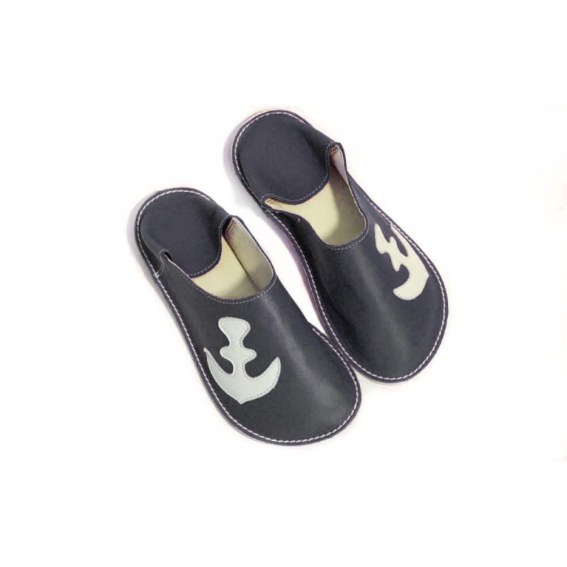 Babouche cuir Noir ancre Babouche cuir Noir ancre
