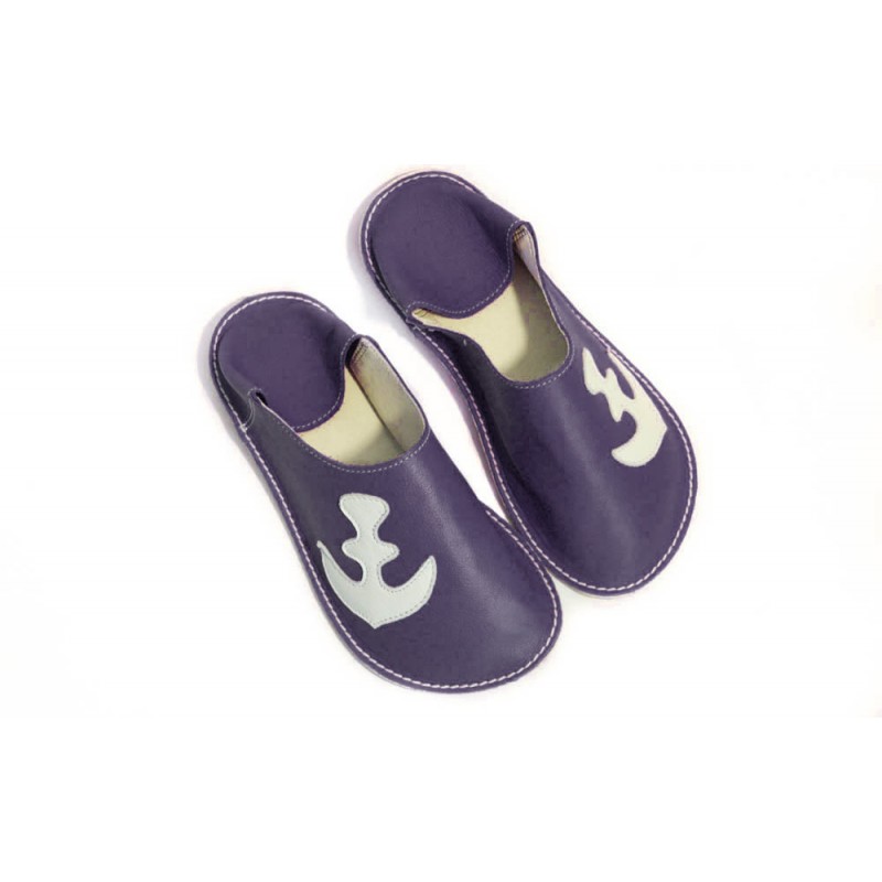 Babouche cuir Bleu Marine Ancre Babouche cuir Bleu Marine Ancre