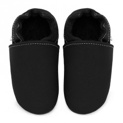 Chaussons cuir FOURRES Noir bébé/enfant/adulte