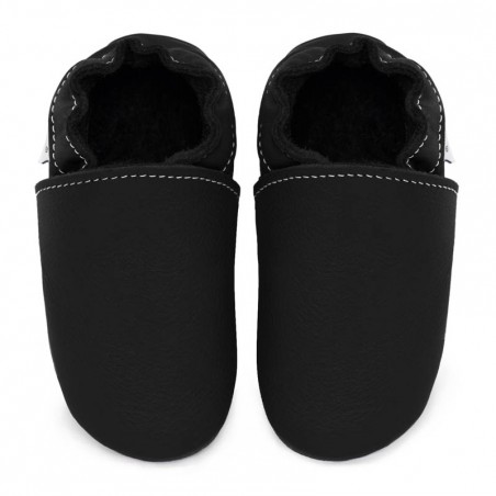 Chaussons cuir FOURRES Noir bébé/enfant/adulte