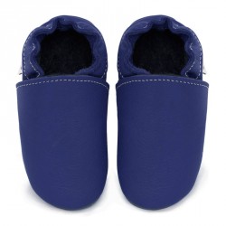 Chaussons cuir FOURRES Bleu roi bébé/enfant/adulte