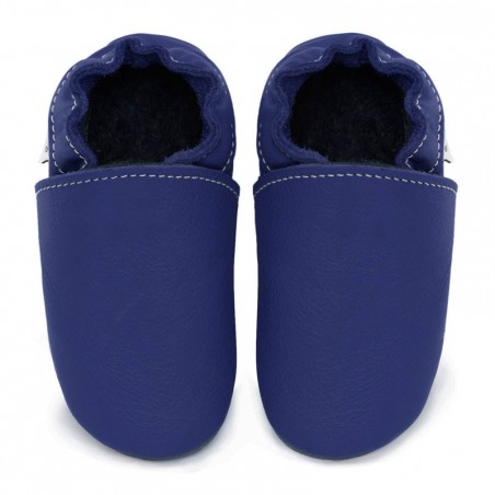 Chaussons cuir Bleu roi bébé/enfant/adulte