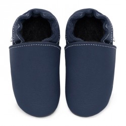 Chaussons cuir FOURRES Bleu Ardoise bébé/enfant/adulte