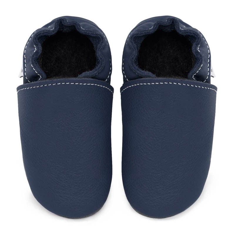 Chaussons cuir FOURRES Bleu Ardoise bébé/enfant/adulte