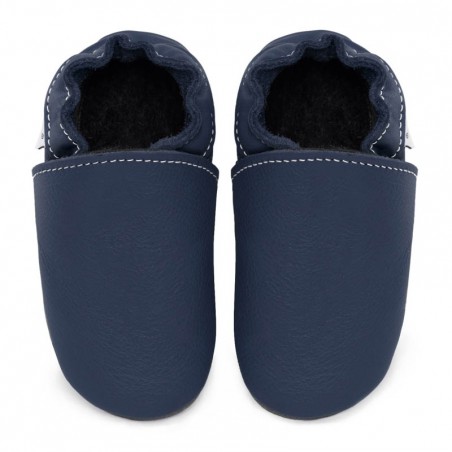 Chaussons cuir FOURRES Bleu Ardoise bébé/enfant/adulte