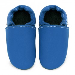 Chaussons cuir FOURRES Bleu jeans bébé/enfant/adulte