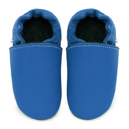 Chaussons cuir FOURRES Bleu jeans bébé/enfant/adulte