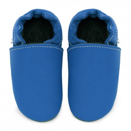 Chaussons cuir souple Bleu jeans bébé/enfant/adulte