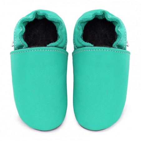 Chaussons cuir FOURRES Bleu/Caraïbe bébé/enfant/adulte