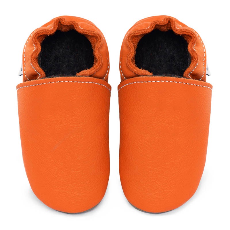 Chaussons cuir FOURRES Orange Volcan bébé/enfant/adulte