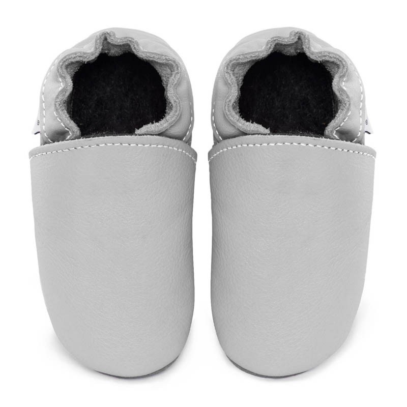 Chaussons cuir souple Gris clair bébé/enfant/adulte