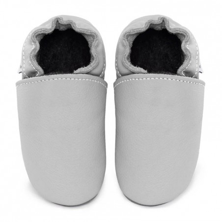 Chaussons cuir souple Gris clair bébé/enfant/adulte