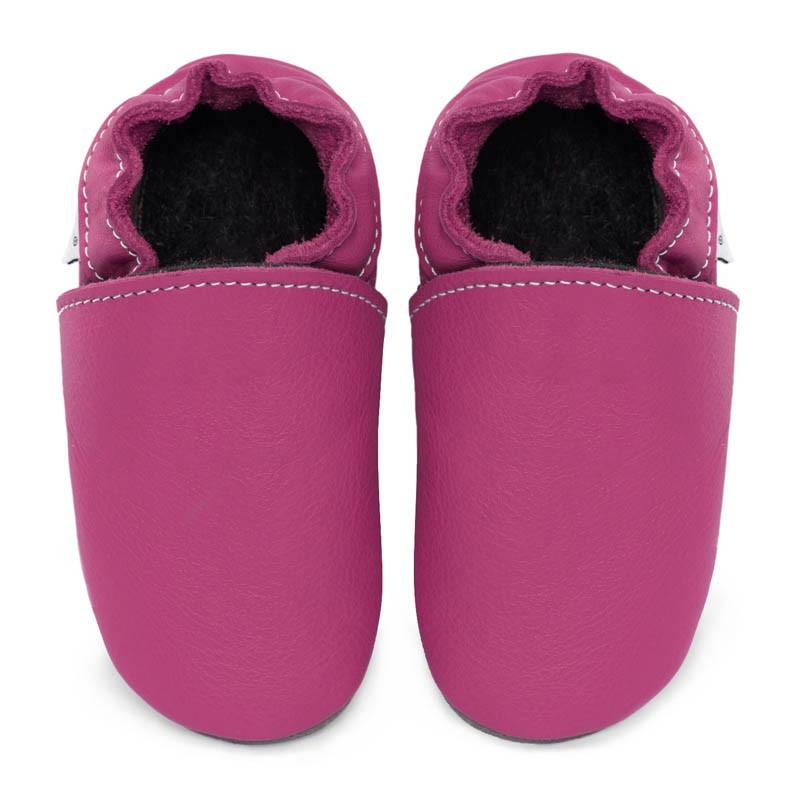 Chaussons cuir souple Rose fushia bébé/enfant/adulte