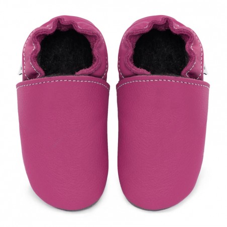 Chaussons cuir souple Rose fushia bébé/enfant/adulte