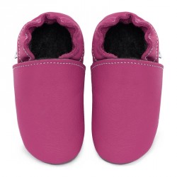 Chaussons cuir FOURRES Rose fushia bébé/enfant/adulte