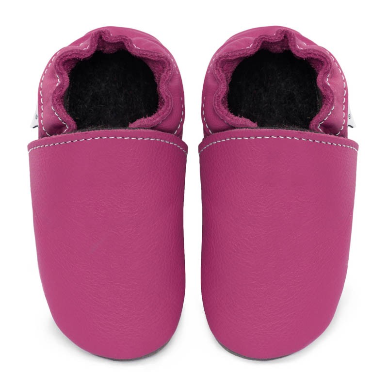 Chaussons cuir FOURRES adulte Rose fushia