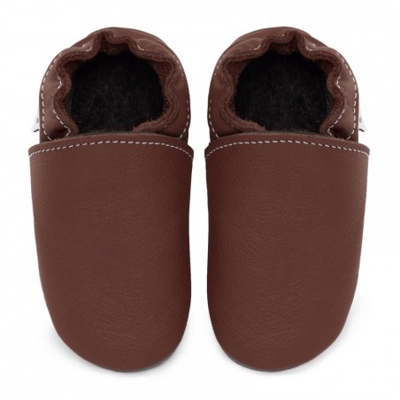 Chaussons cuir FOURRES Marron bébé/enfant/adulte