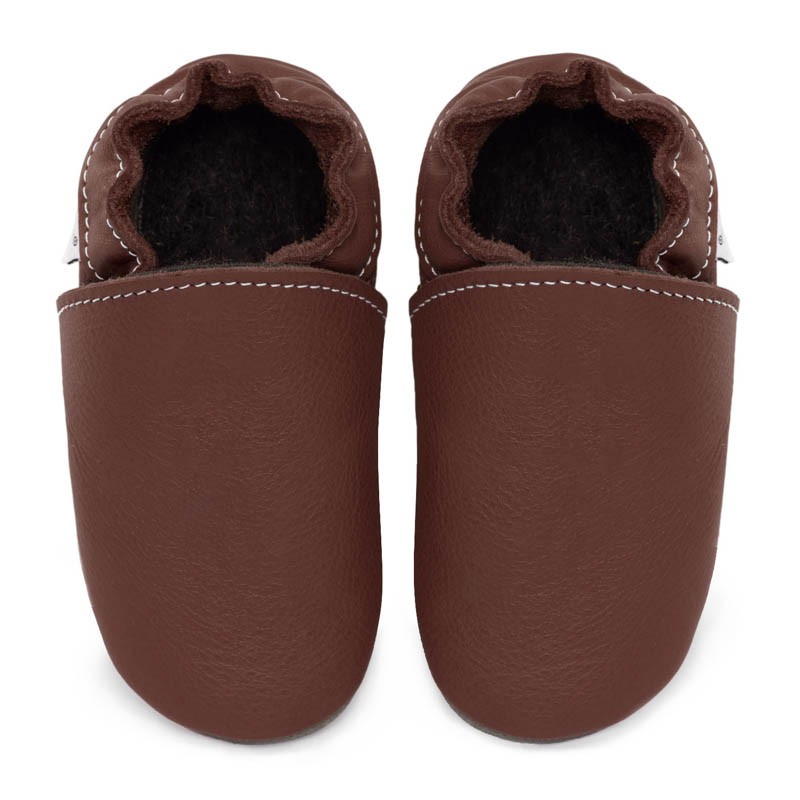 Chaussons cuir souple Marron bébé/enfant/adulte