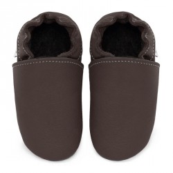 Chaussons cuir FOURRES Taupe bébé/enfant/adulte