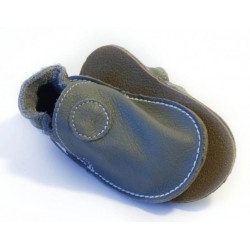 Chaussures cuir gris fonçées souples \\"P'tite Gomme\\", semelle caoutchouc bébé/enfant/adulte