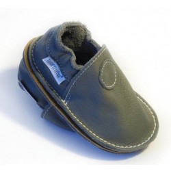 Chaussures cuir gris fonçées souples \\"P'tite Gomme\\", semelle caoutchouc bébé/enfant/adulte