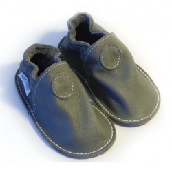 Chaussures cuir gris fonçées souples \\"P'tite Gomme\\", semelle caoutchouc bébé/enfant/adulte