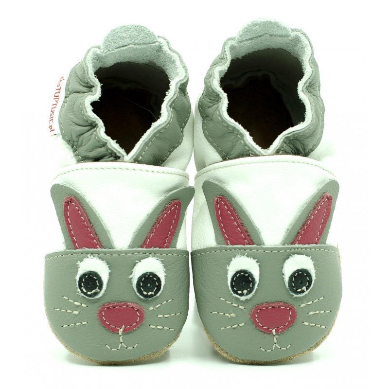 Chaussons cuir souple bébé enfant garçon fille lapin.