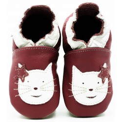 Chaussons cuir souple Chat fond rose