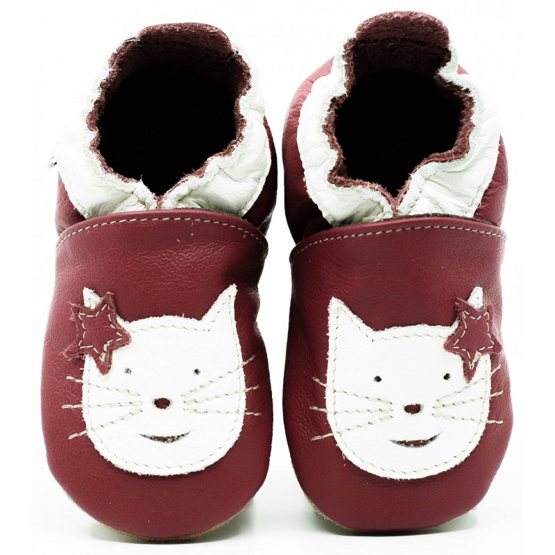 Chaussons cuir souple Chat fond rose