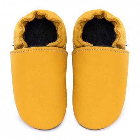 Chaussons cuir FOURRES Jaune bébé/enfant/adulte