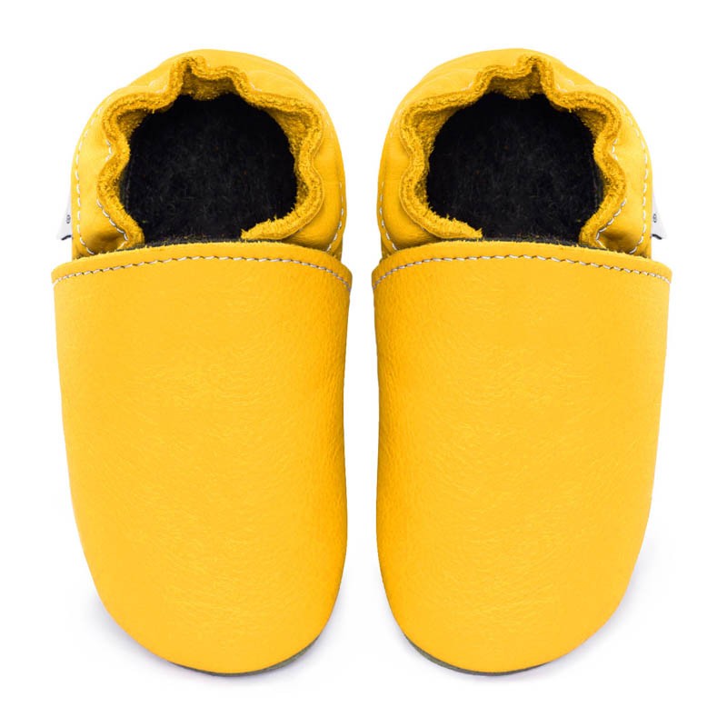 Chaussons cuir FOURRES Jaune Soleil bébé/enfant/adulte