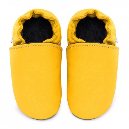 Chaussons cuir FOURRES Jaune Soleil bébé/enfant/adulte