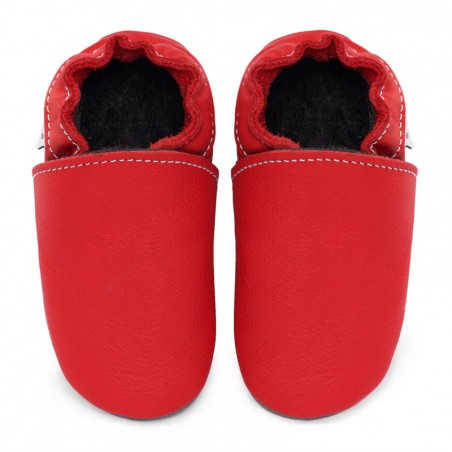 Chaussons cuir FOURRES adulte Rouge Santa Claus