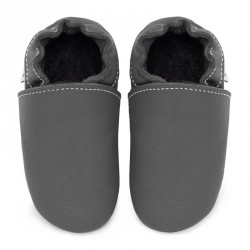 Chaussons cuir souple Gris foncé bébé/enfant/adulte